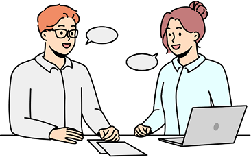 イラスト：仲良くコミュニケーションとる男女